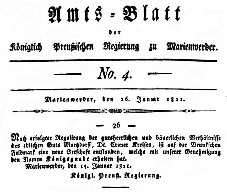 Seite aus dem Amts-Blatt der Königl. Regierung zu Marienwerder Nr. 4/1821